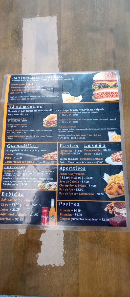 Tito's Pizza Waukegan IL menu board