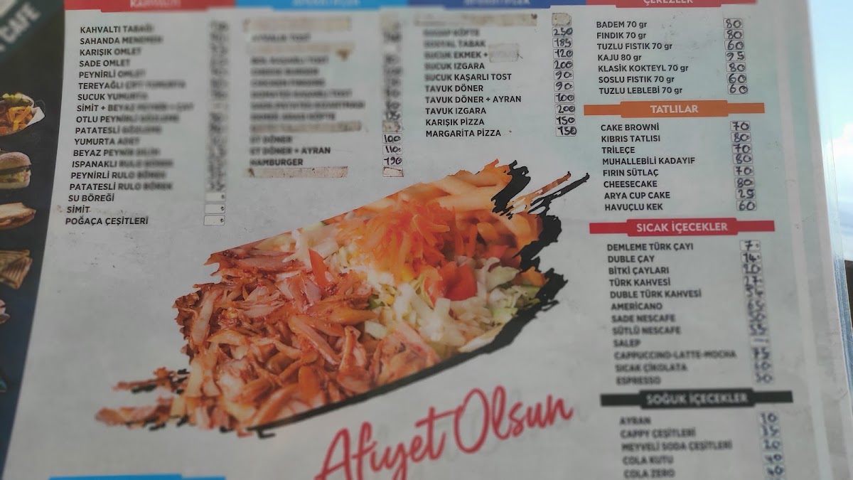 Ada Cafe menu board