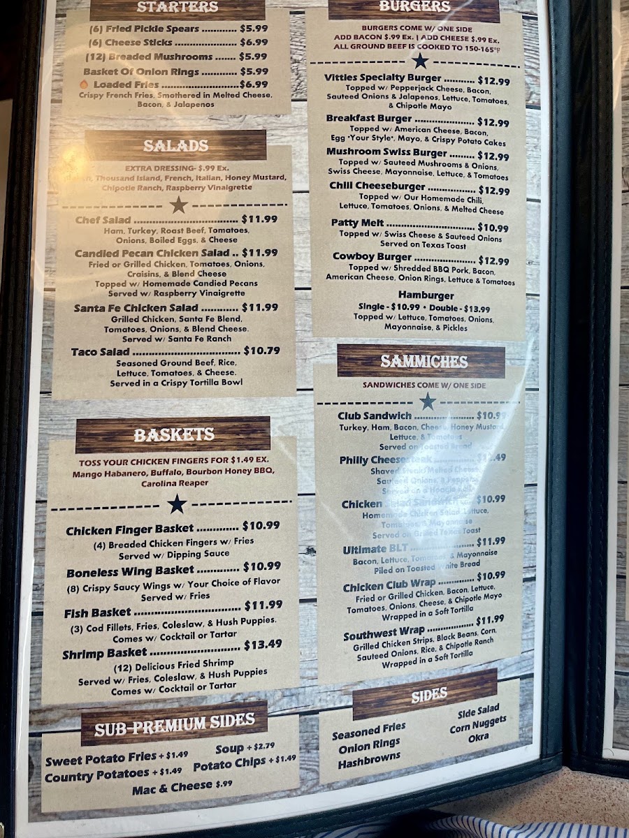 Vittles Cafe menu board