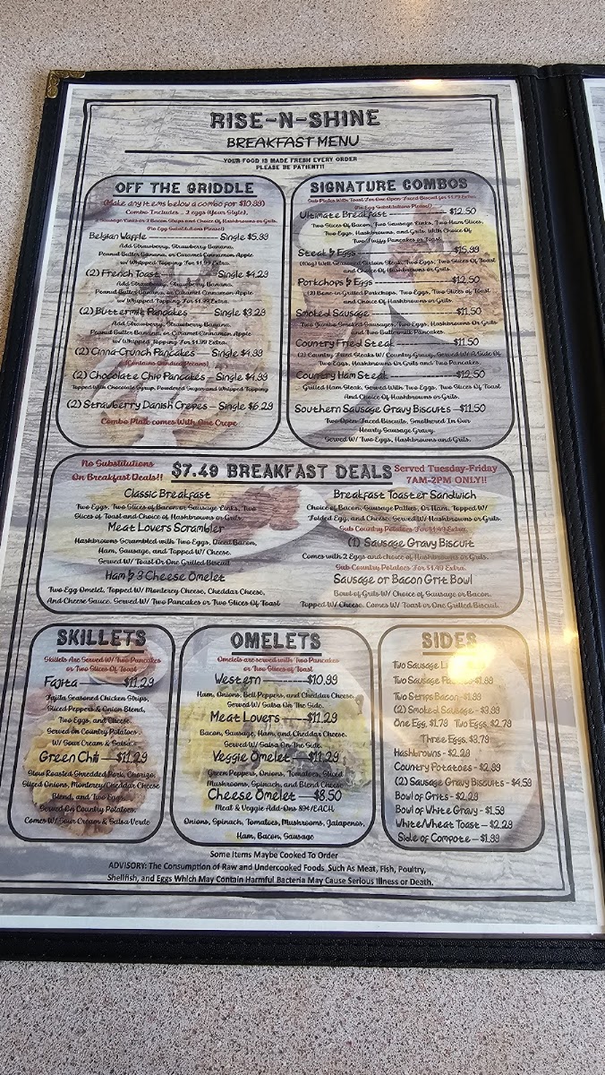 Vittles Cafe menu board