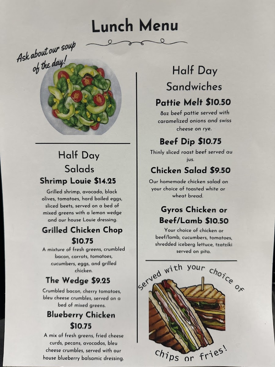 Half Day Cafe menu board