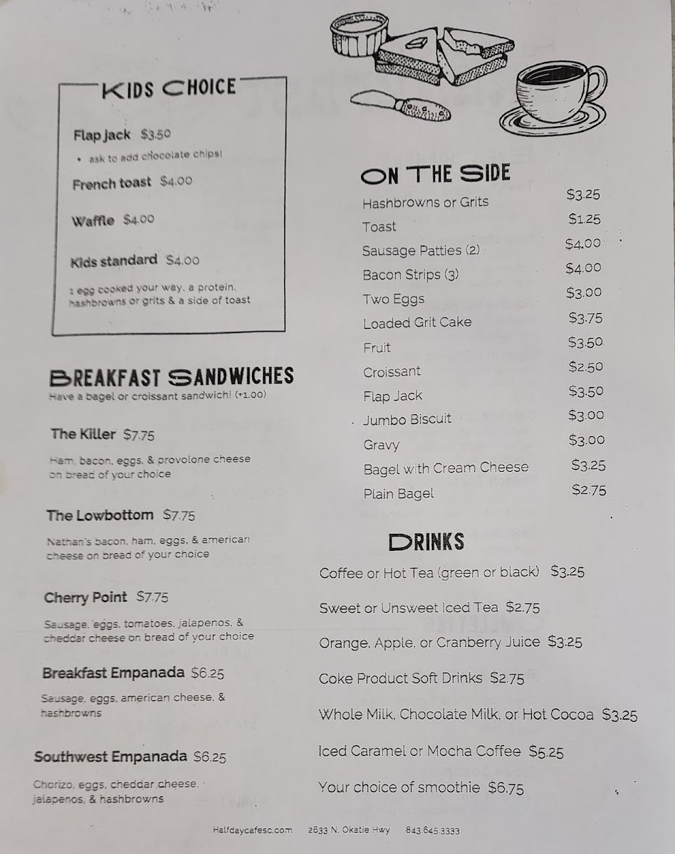 Half Day Cafe menu board