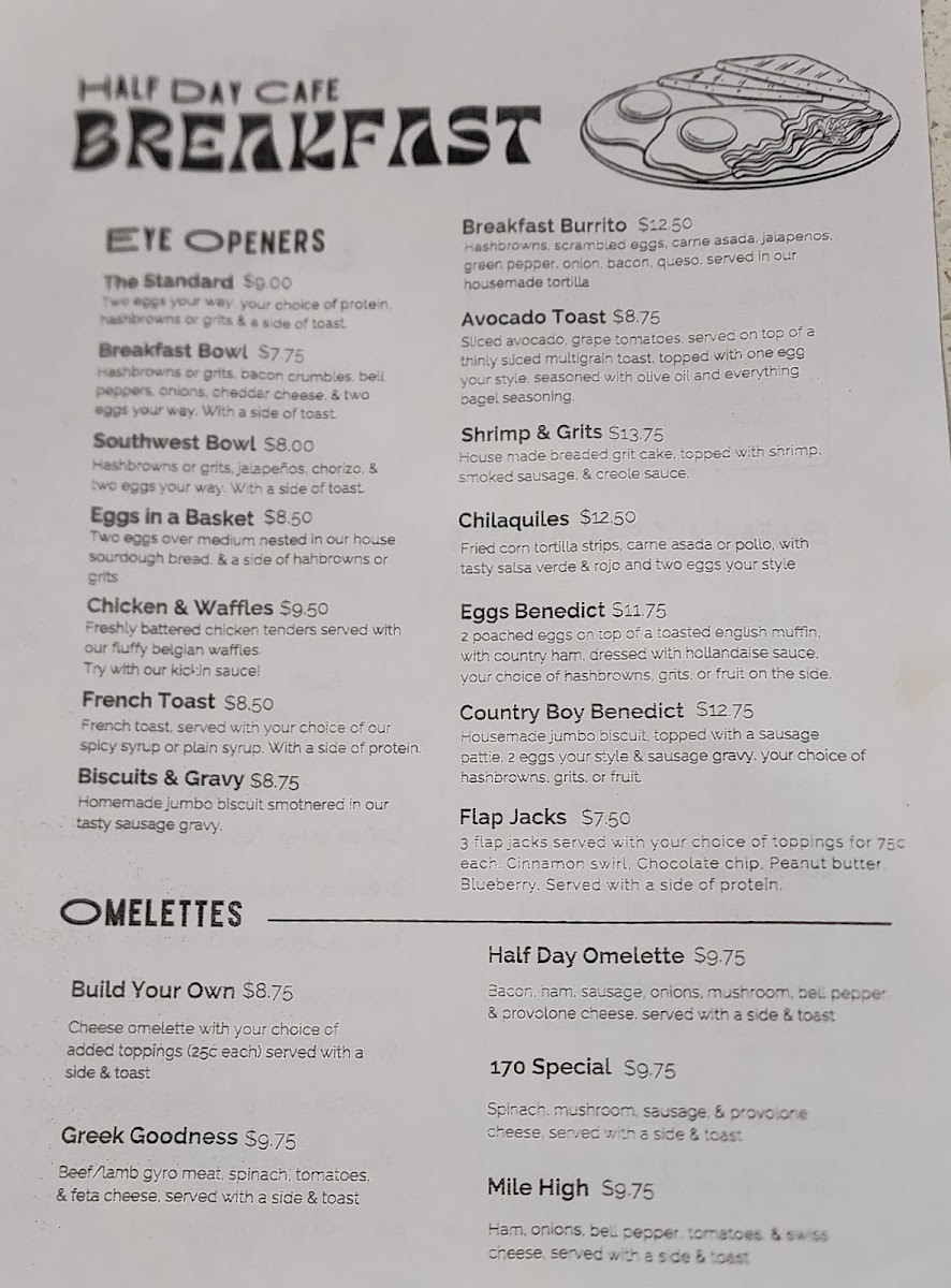 Half Day Cafe menu board