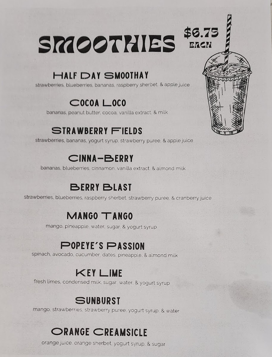 Half Day Cafe menu board