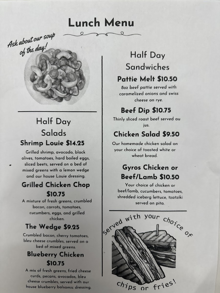 Half Day Cafe menu board