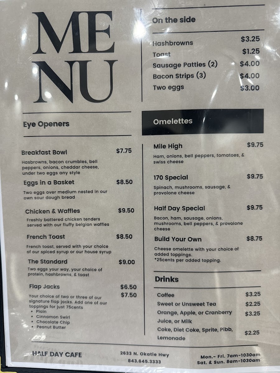 Half Day Cafe menu board