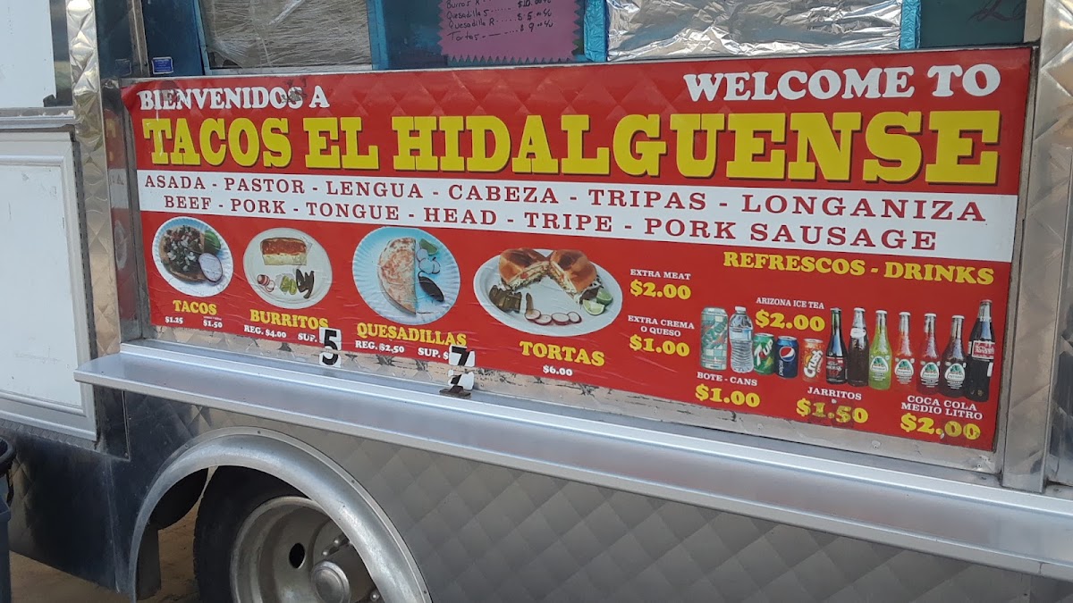 Tacos El Hidalguense #1 menu board
