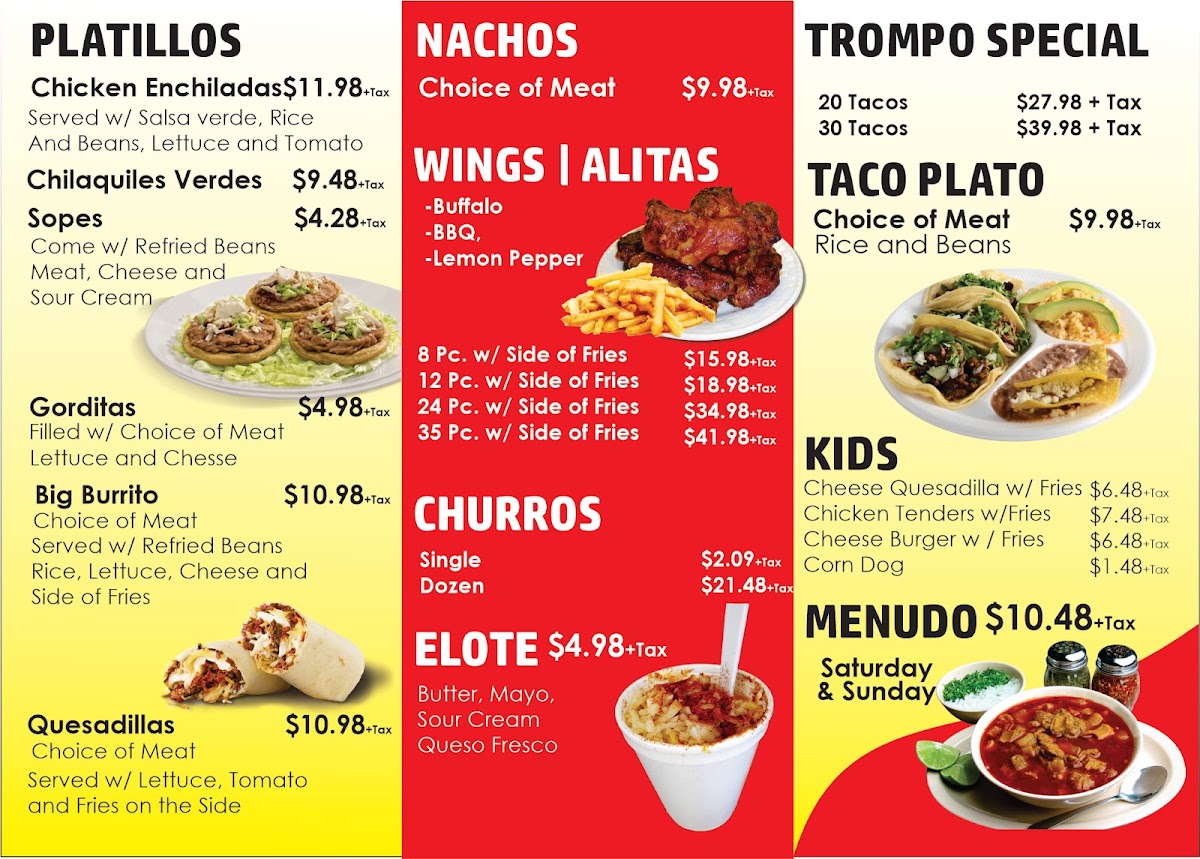 JOVITO'S TAQUERIA menu board