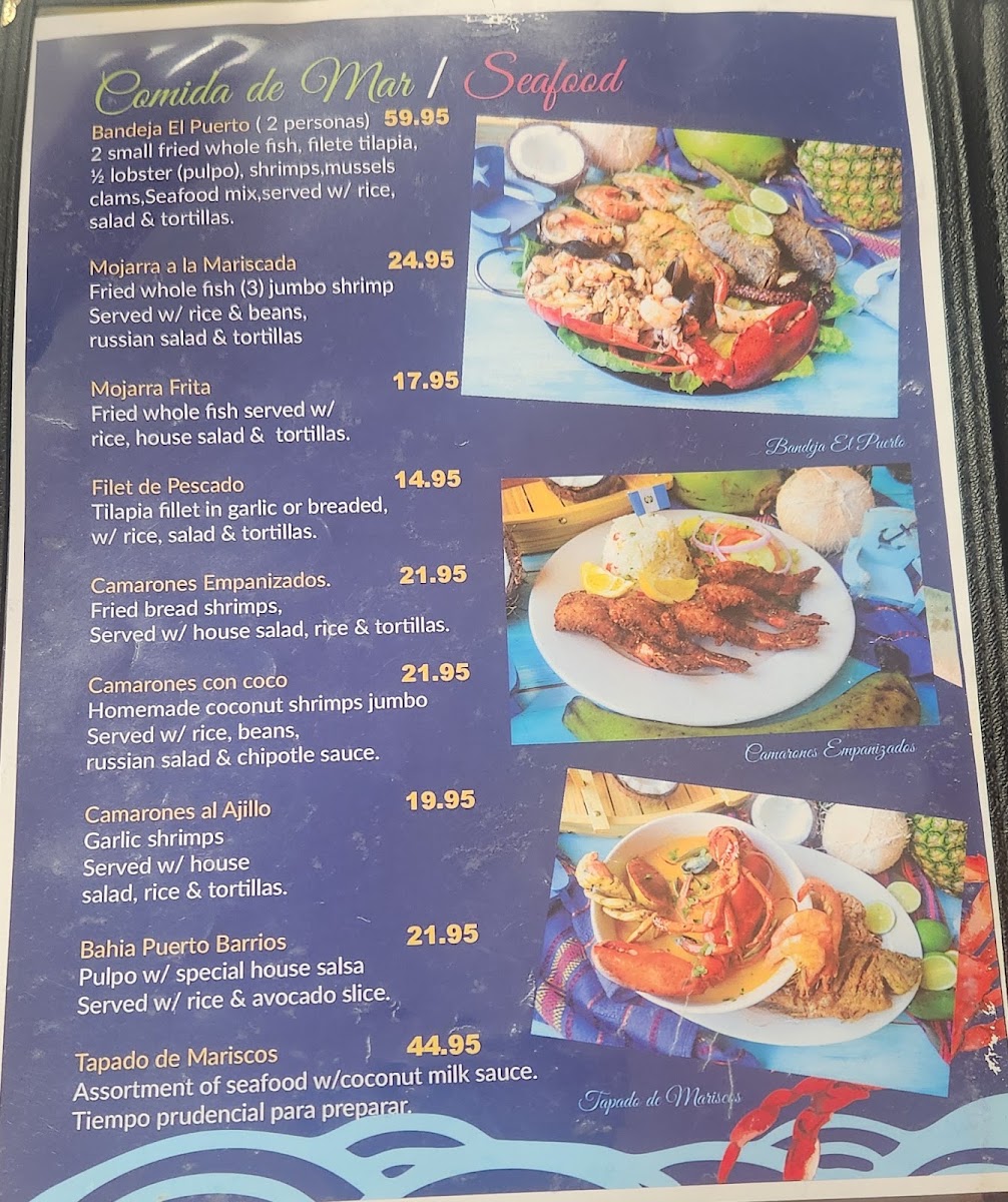 La Mariscada Restaurant & Bar menu board