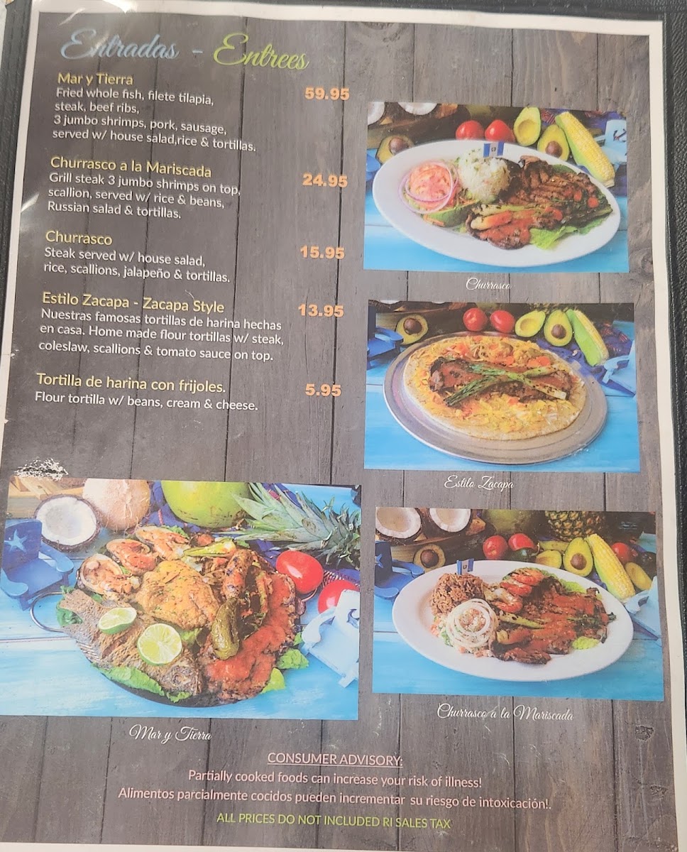 La Mariscada Restaurant & Bar menu board