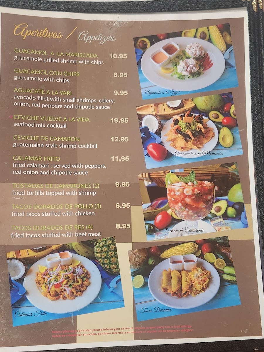 La Mariscada Restaurant & Bar menu board