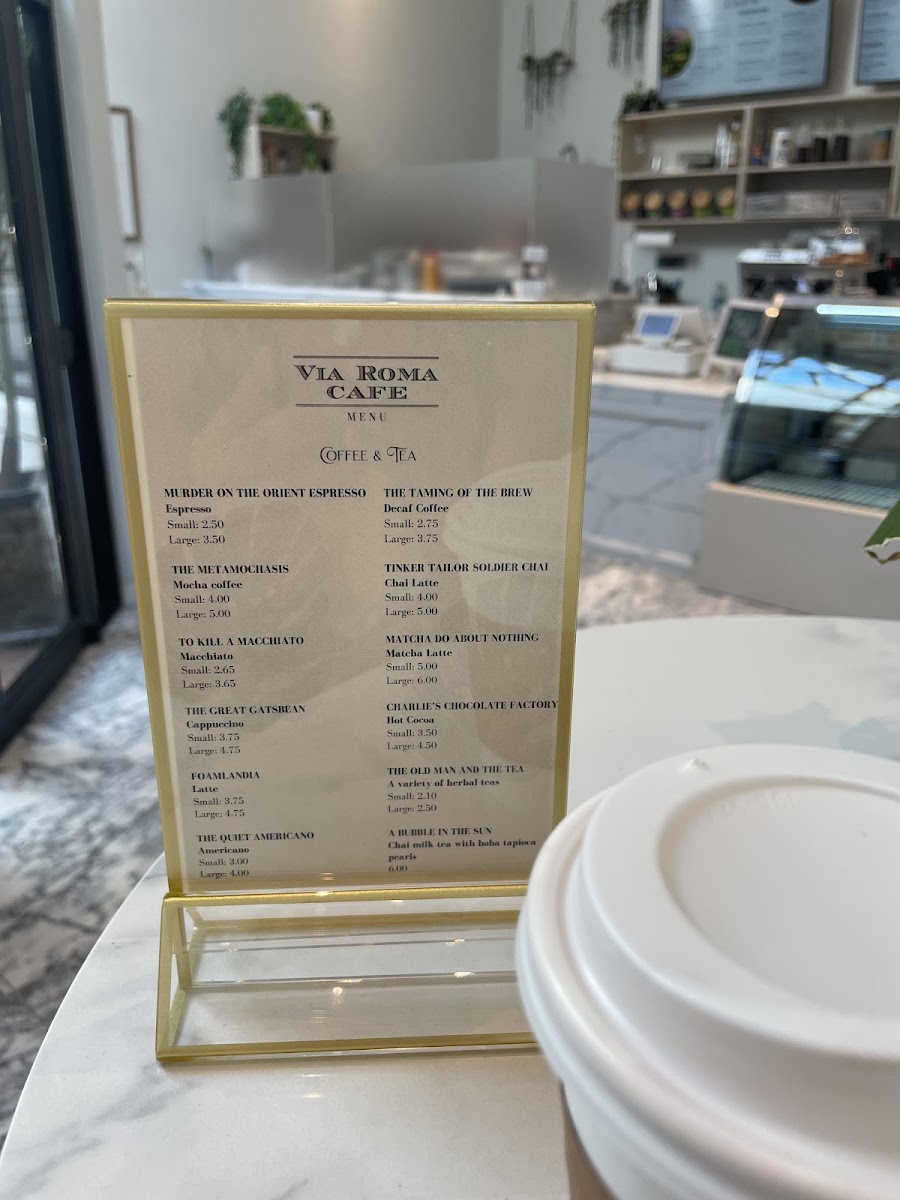 Via Roma Cafe menu board