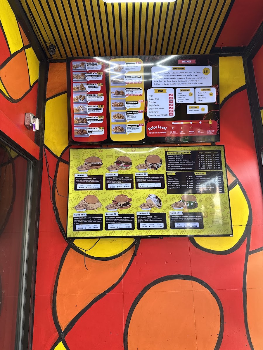 OK SMASHED BURGER menu board