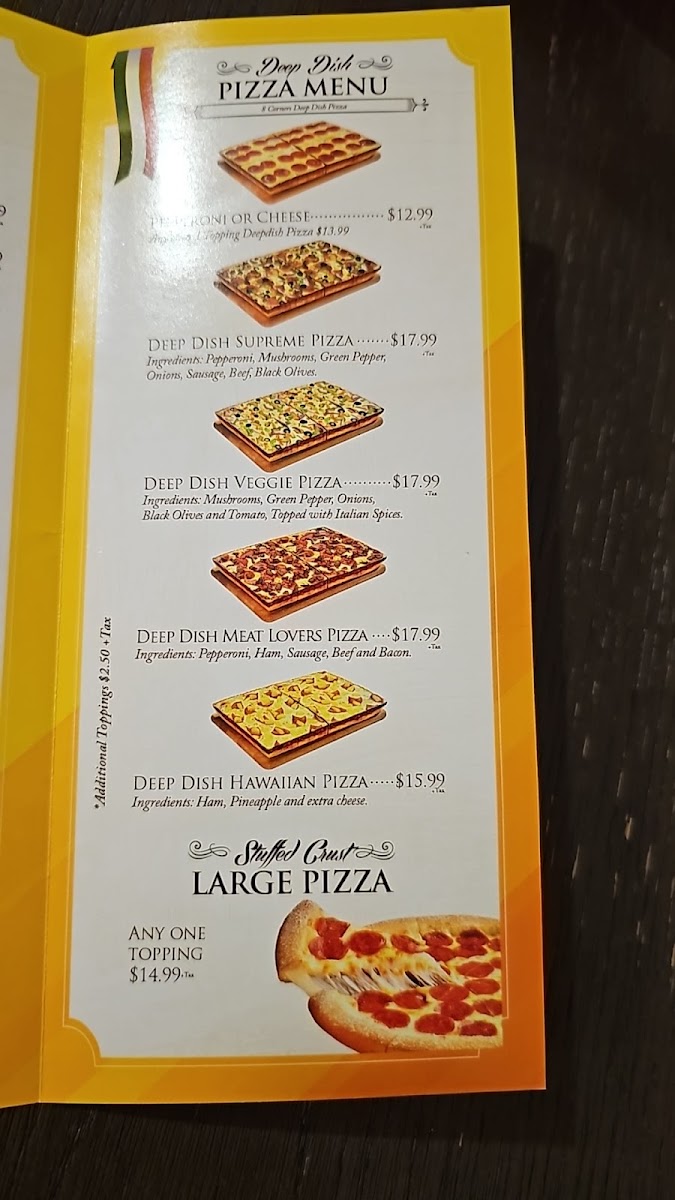 Piara Pizza menu board