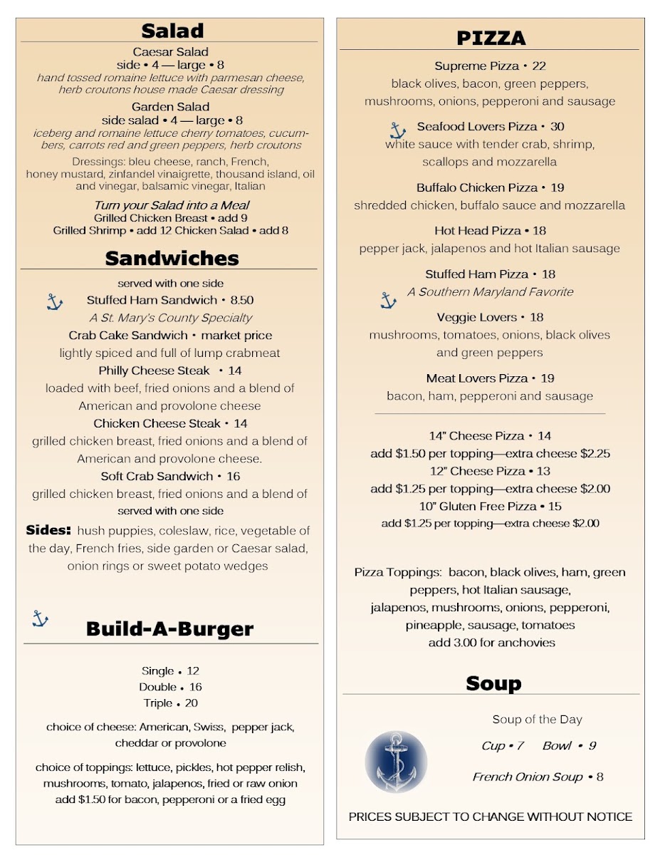 WJ Dent & Sons/Chief's Your Neighborhood Bar menu board