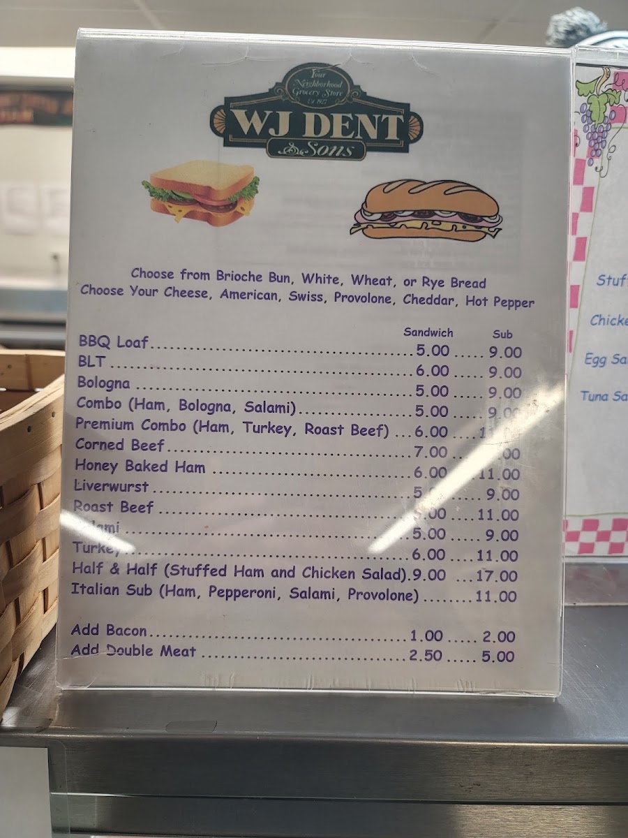 WJ Dent & Sons/Chief's Your Neighborhood Bar menu board