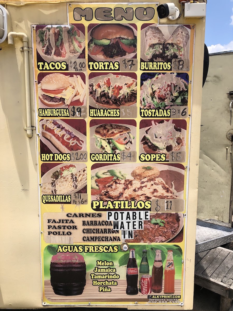 Taqueria la Bonita (Food Truck) menu board