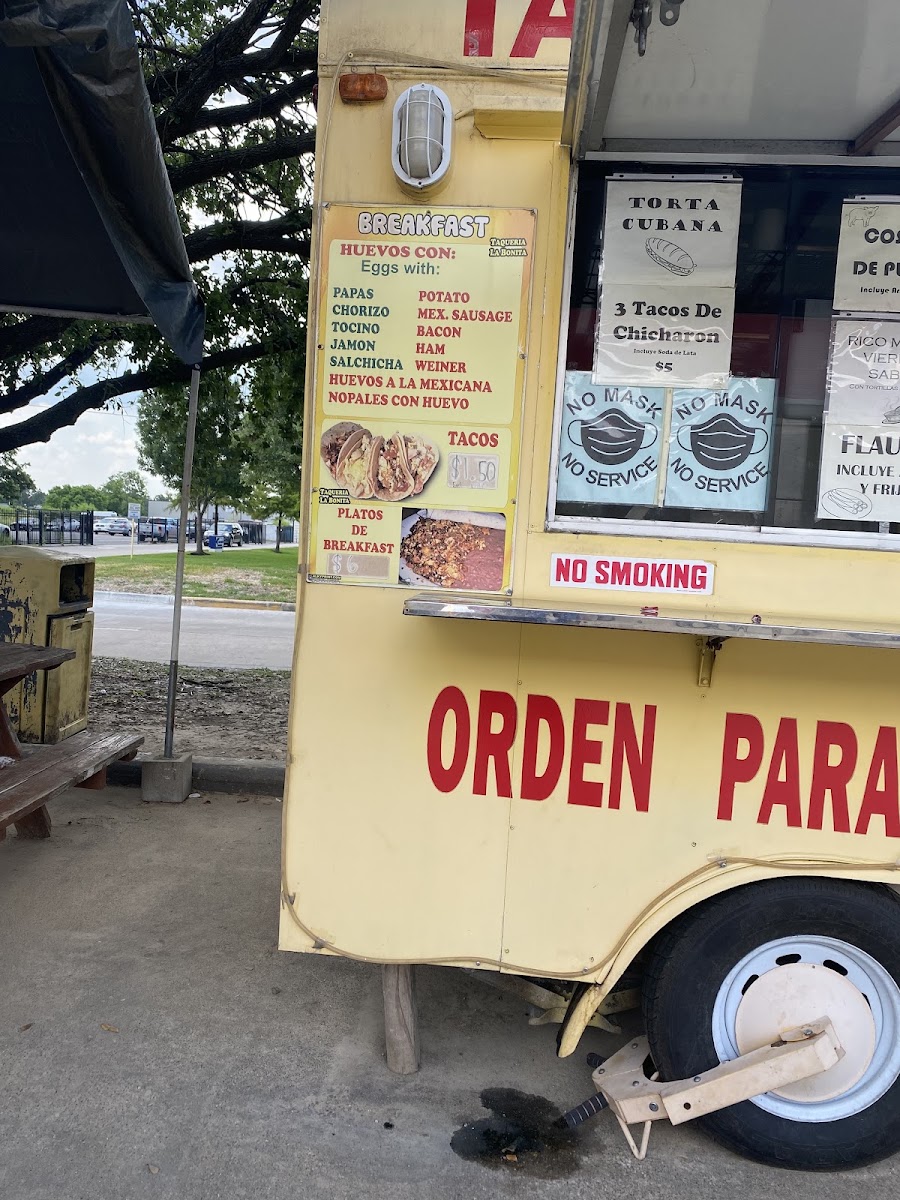 Taqueria la Bonita (Food Truck) menu board