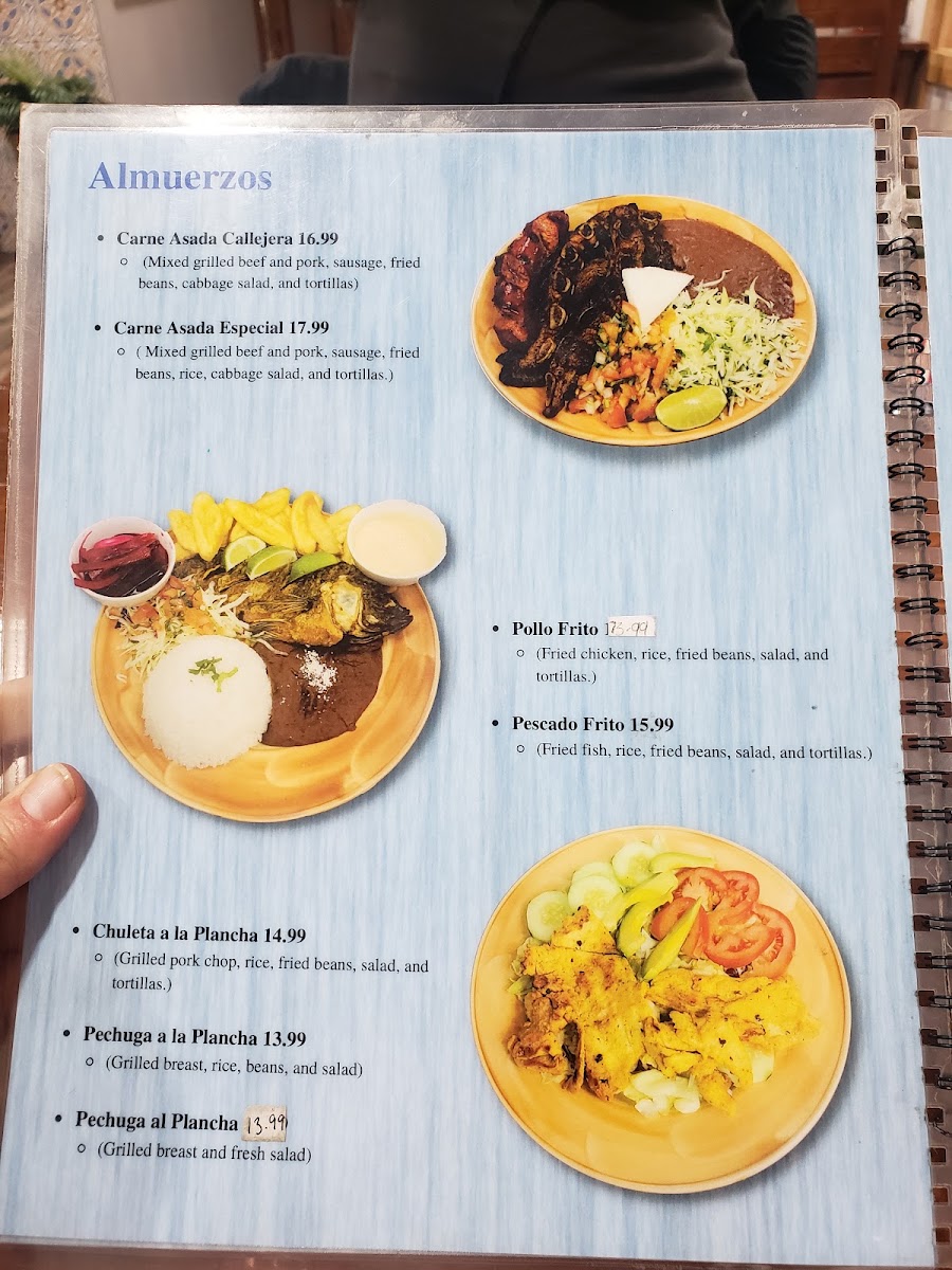 Nuestra Honduras Restaurante y Taqueria #2 menu board