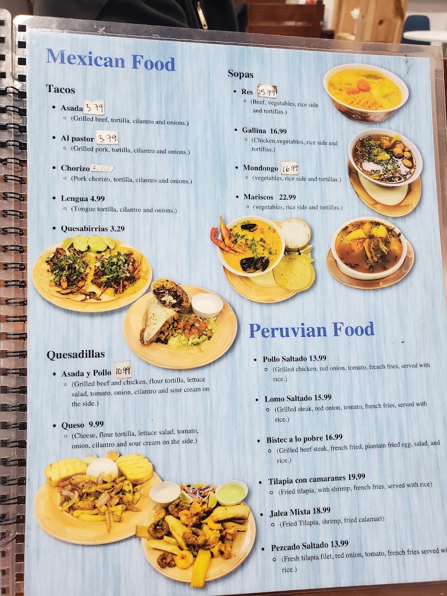 Nuestra Honduras Restaurante y Taqueria #2 menu board