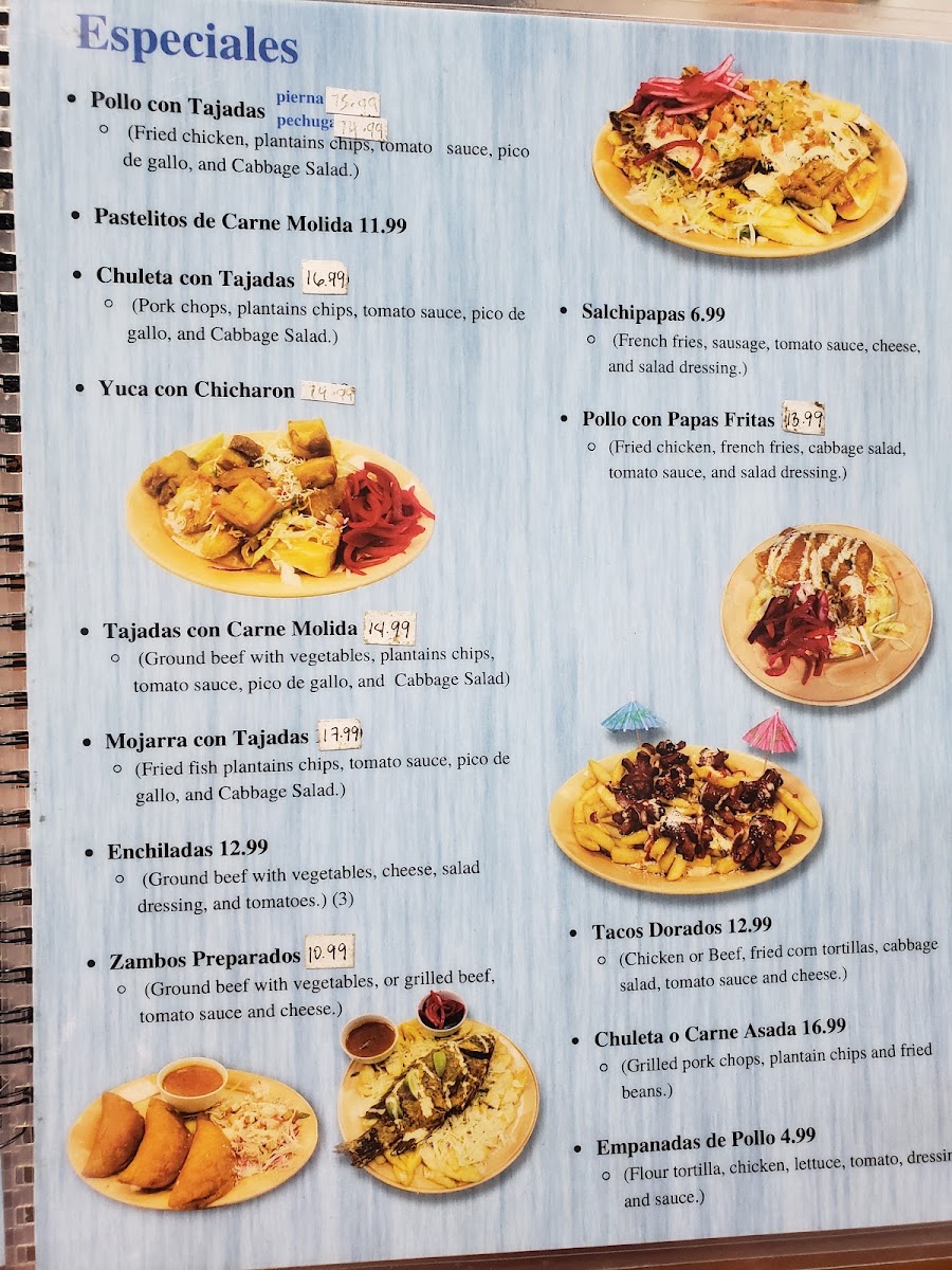 Nuestra Honduras Restaurante y Taqueria #2 menu board