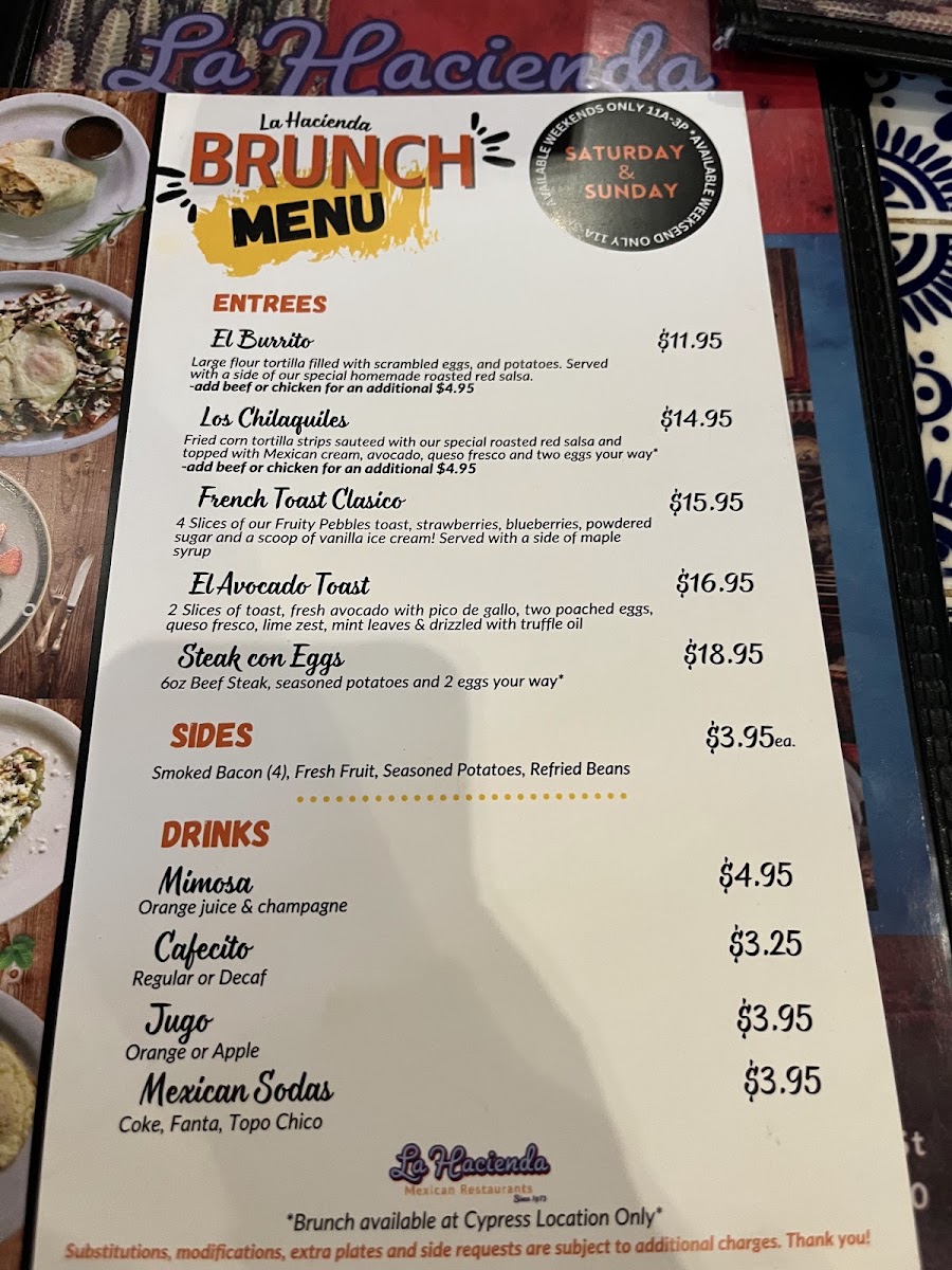 La Hacienda Mexican Restaurant menu board