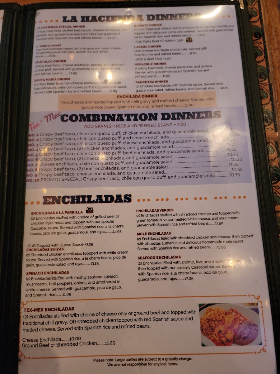 La Hacienda Mexican Restaurant menu board