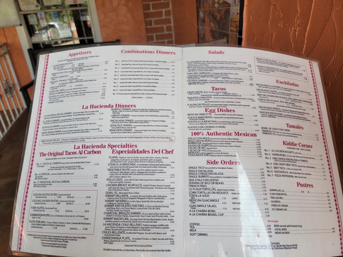 La Hacienda Mexican Restaurant menu board