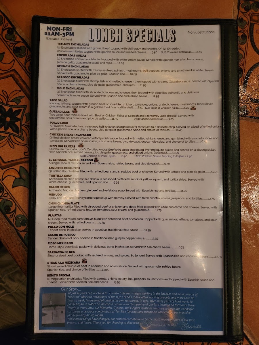 La Hacienda Mexican Restaurant menu board