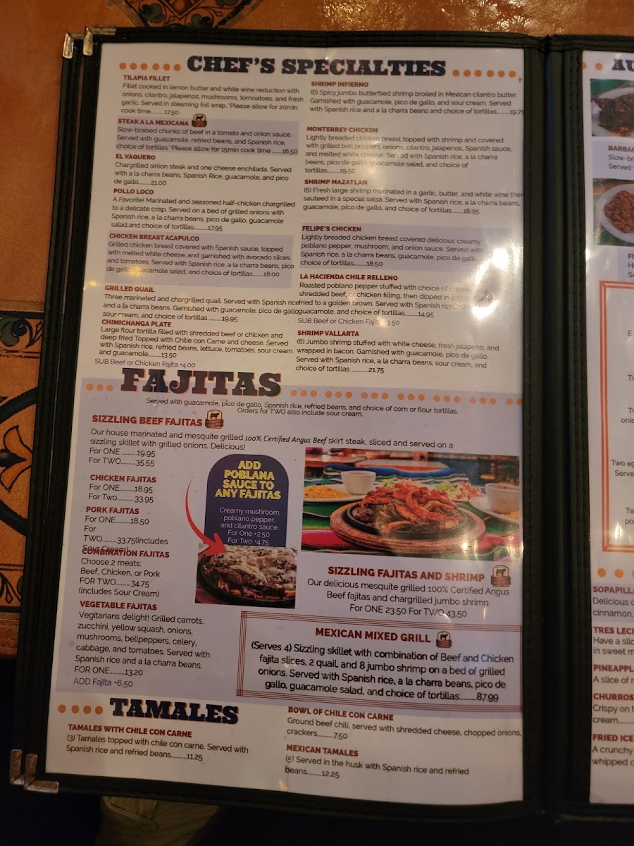 La Hacienda Mexican Restaurant menu board