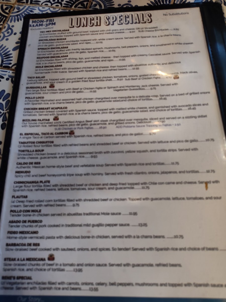 La Hacienda Mexican Restaurant menu board