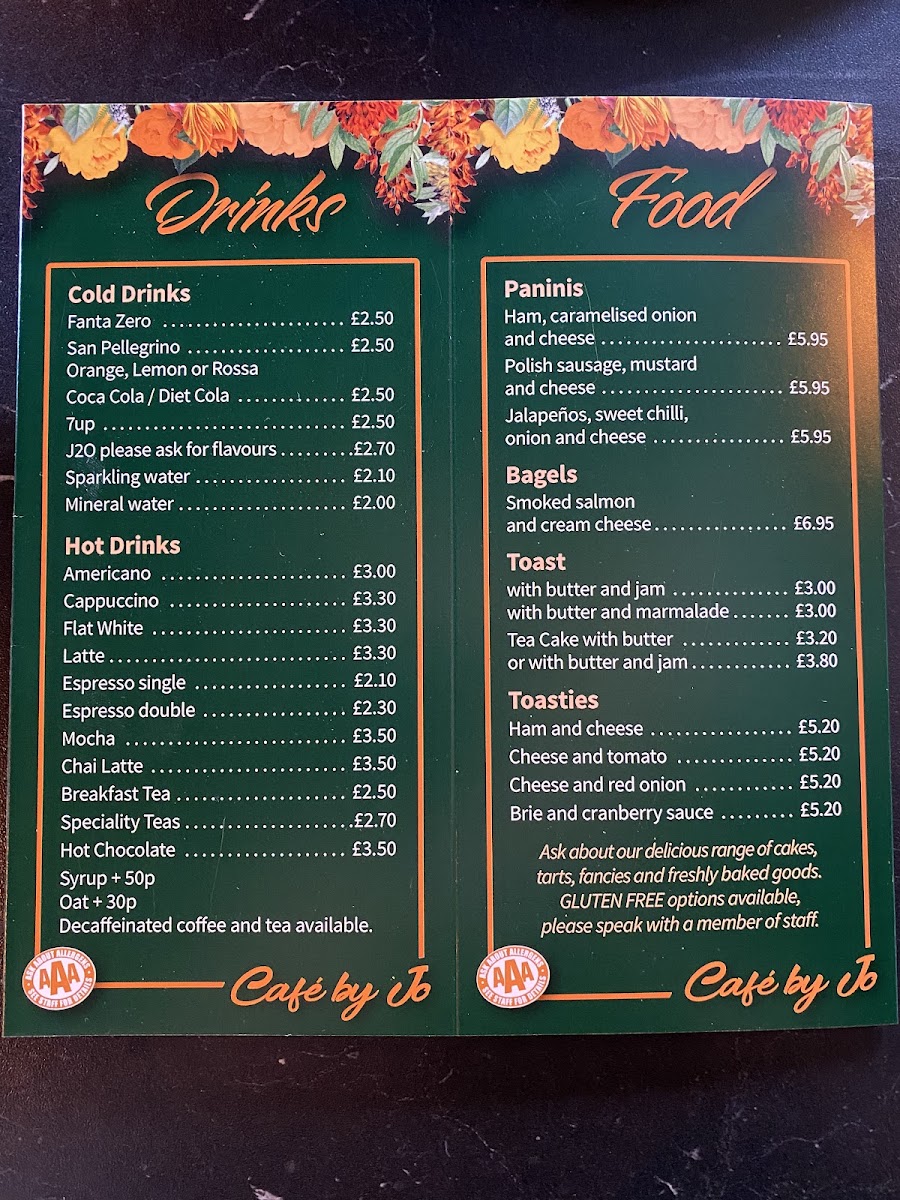 Cafe by Jo menu board