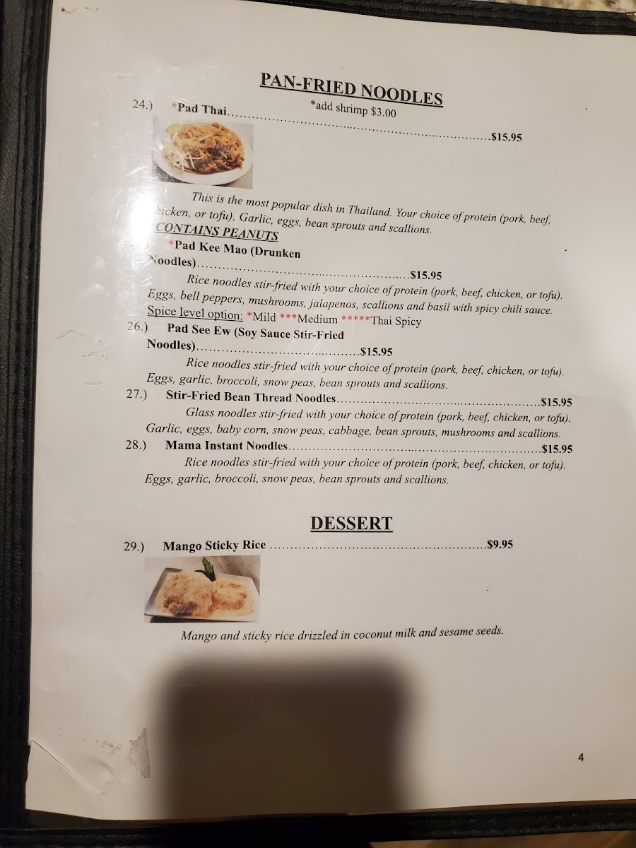 Lily's Thai Cafe menu board