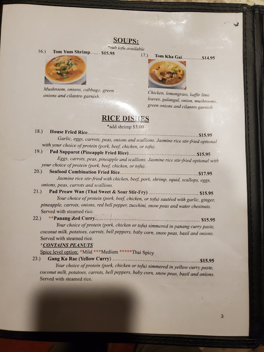 Lily's Thai Cafe menu board