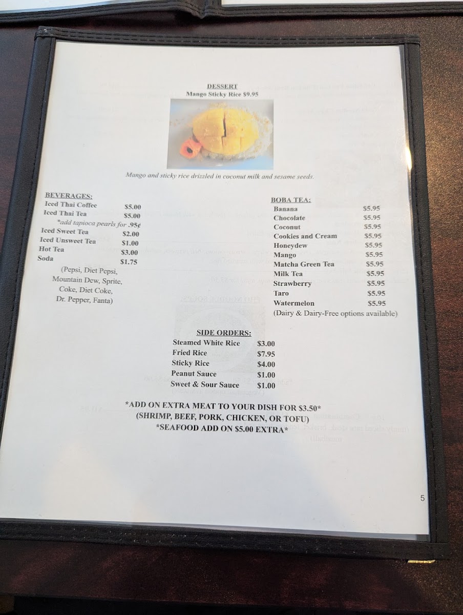 Lily's Thai Cafe menu board