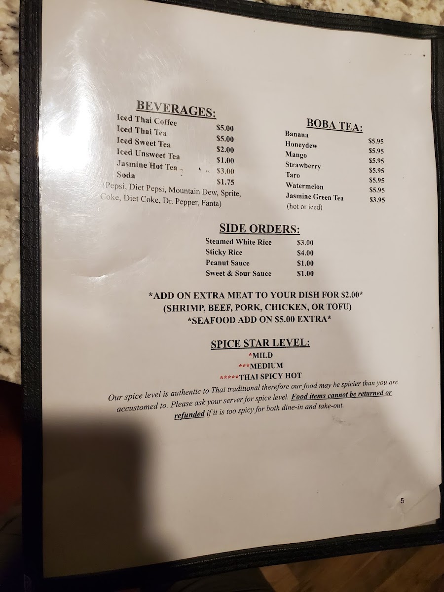 Lily's Thai Cafe menu board