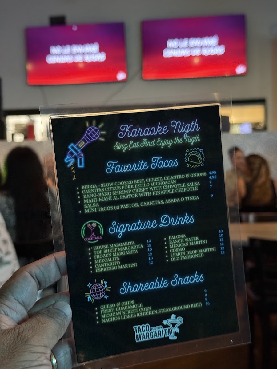 Taco Margarita Bee Cave menu board