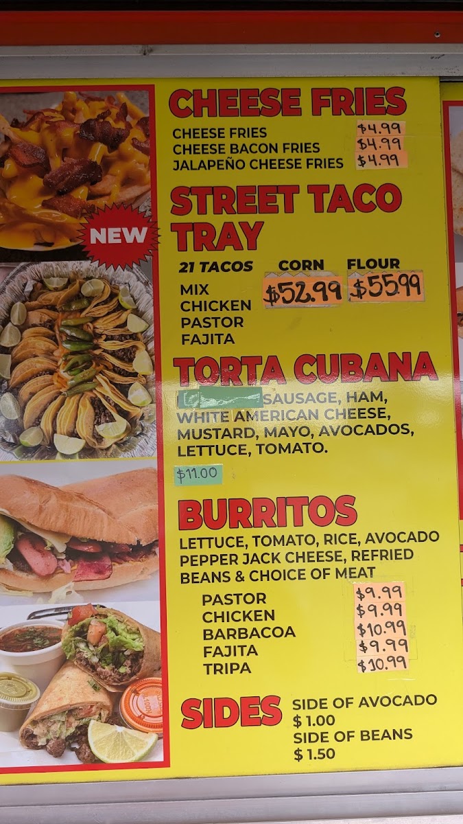 Taqueria Los Charros El Dorado Blvd menu board