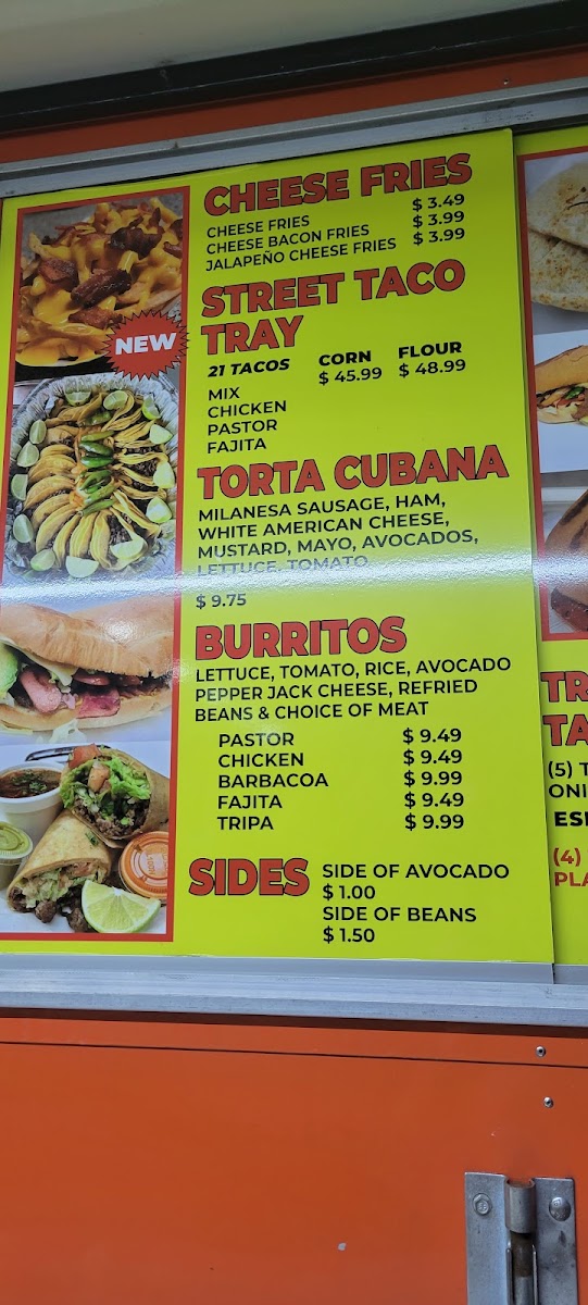 Taqueria Los Charros El Dorado Blvd menu board