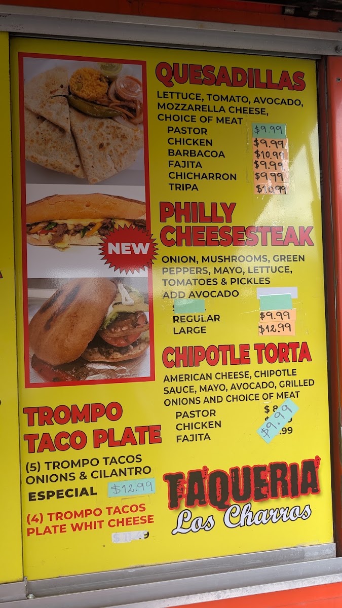 Taqueria Los Charros El Dorado Blvd menu board