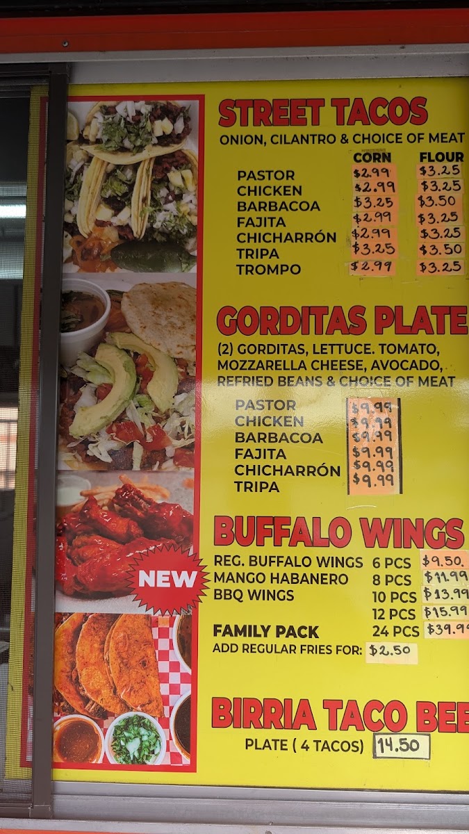 Taqueria Los Charros El Dorado Blvd menu board