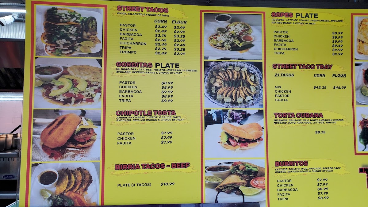 Taqueria Los Charros El Dorado Blvd menu board