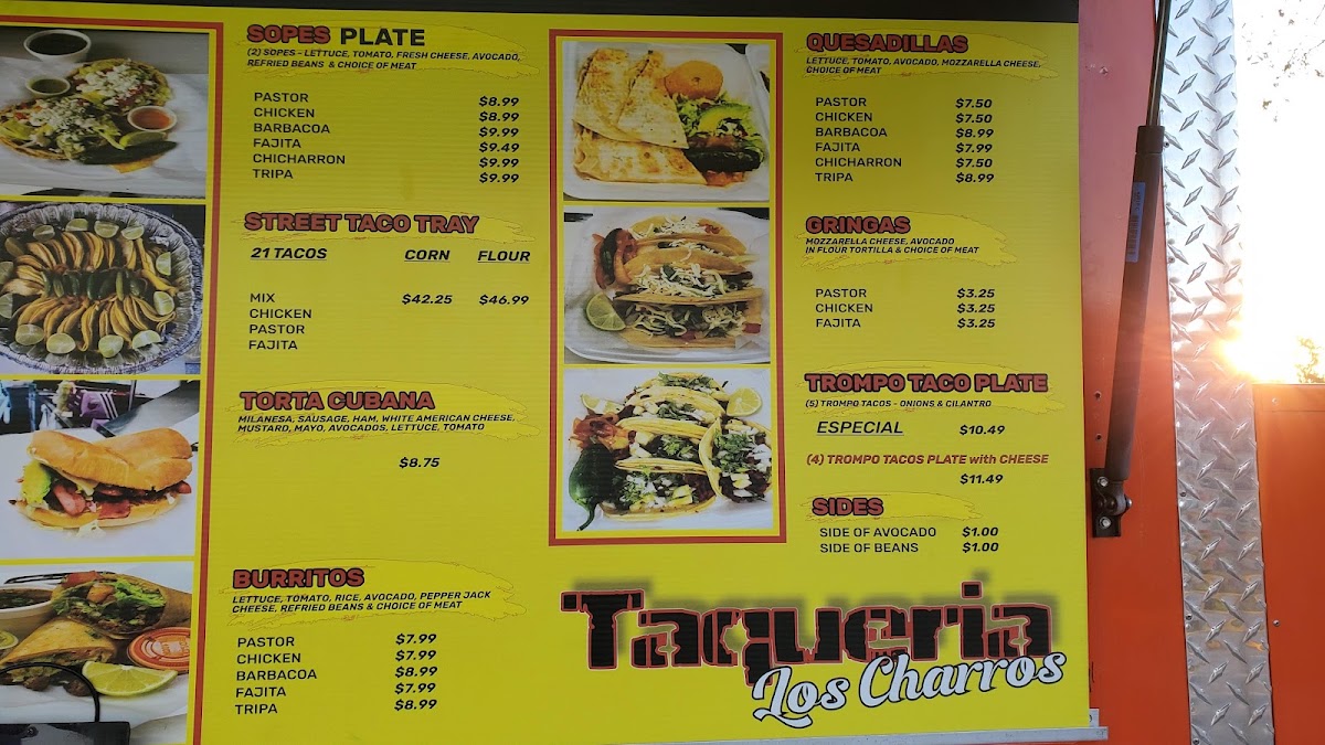Taqueria Los Charros El Dorado Blvd menu board