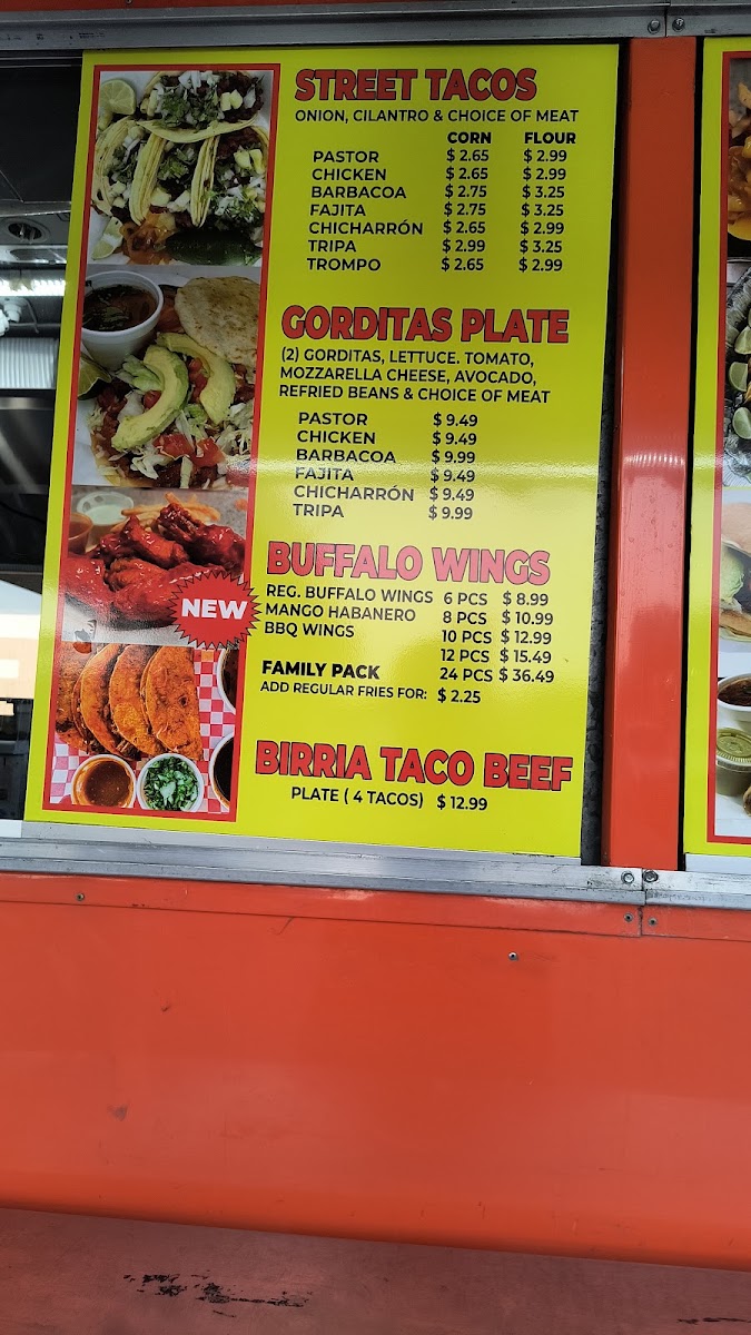 Taqueria Los Charros El Dorado Blvd menu board