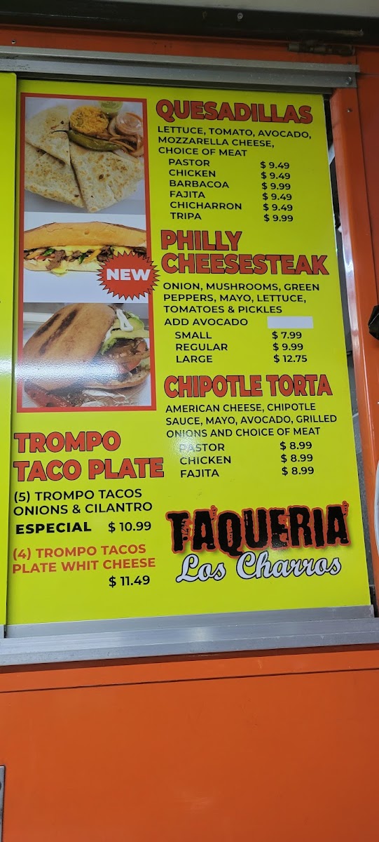 Taqueria Los Charros El Dorado Blvd menu board