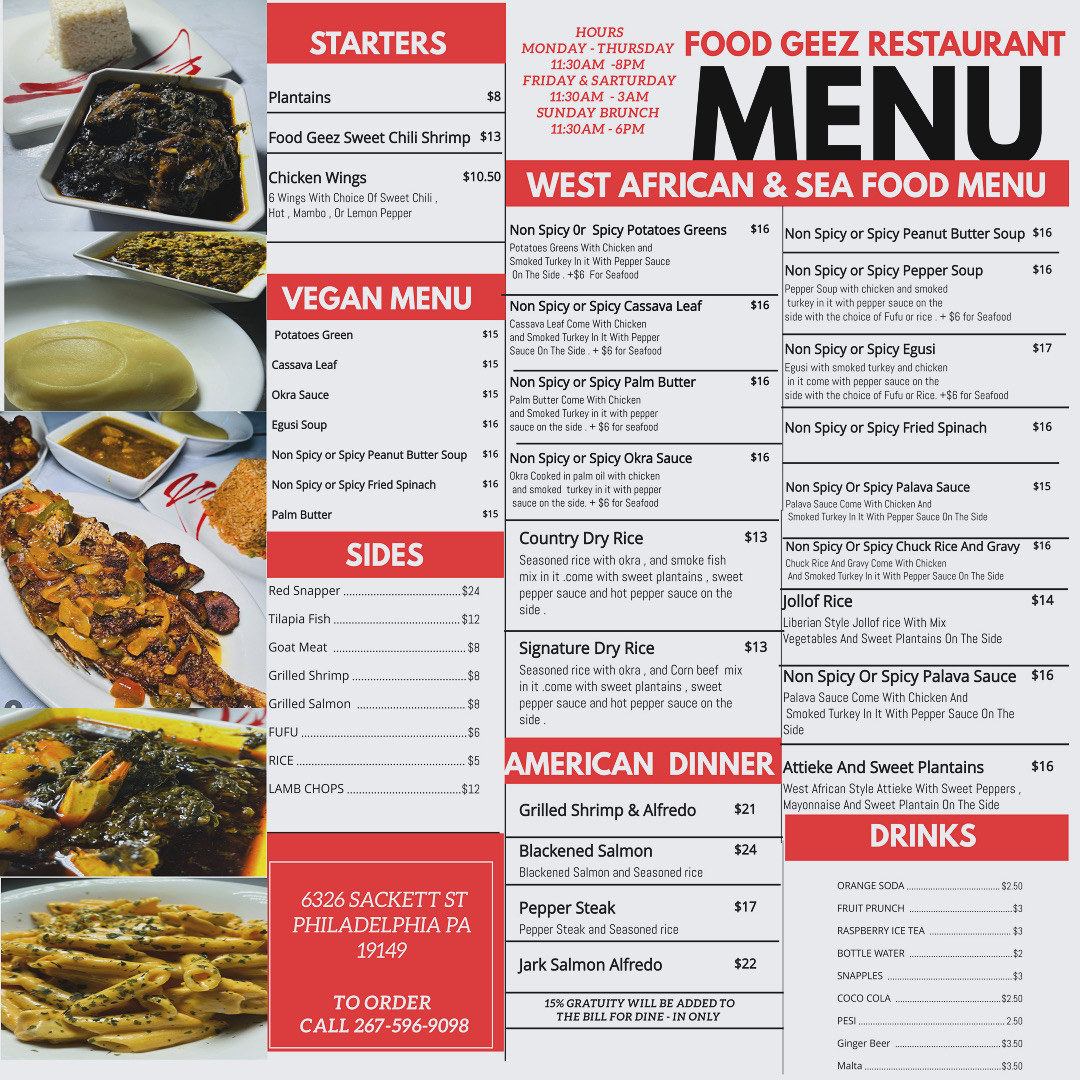 Food Geez on wheels menu board