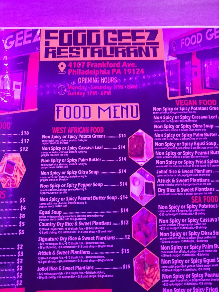 Food Geez on wheels menu board