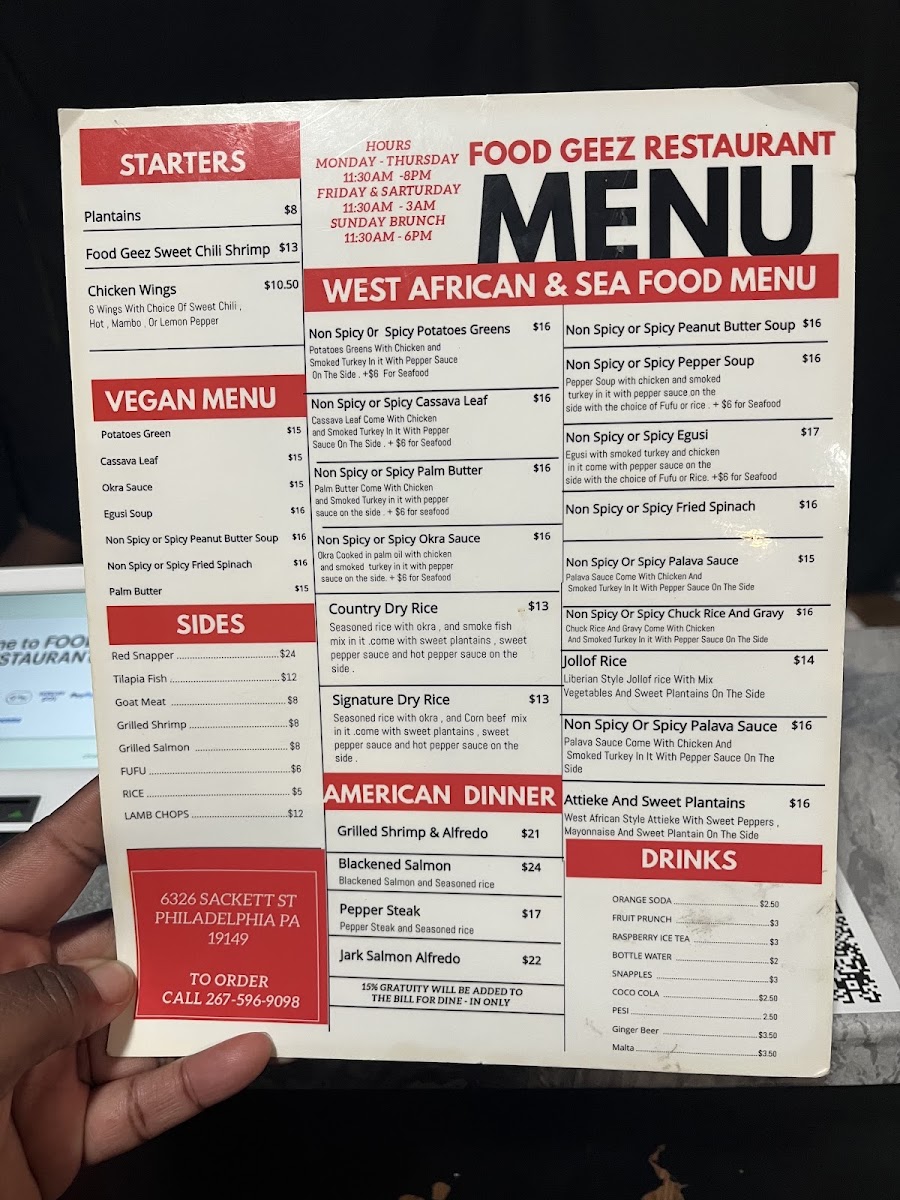 Food Geez on wheels menu board