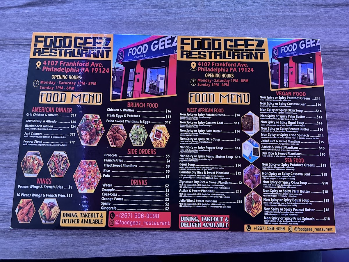 Food Geez on wheels menu board