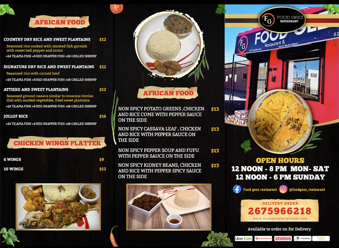Food Geez on wheels menu board